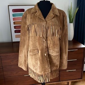 Vintage Tan Fringed leather western jacket XXL